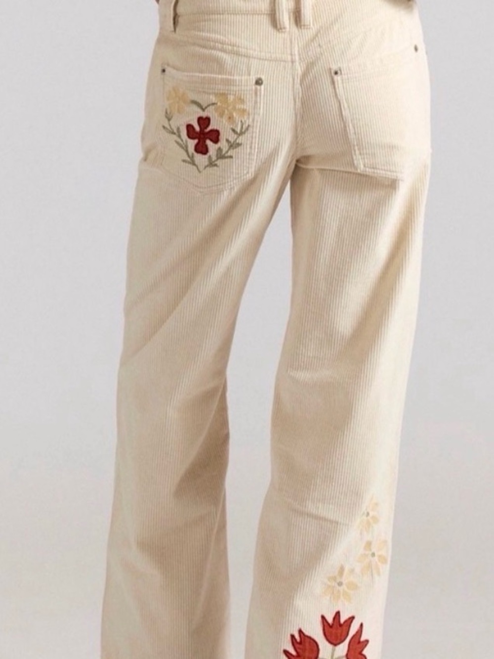 We The Free Tennessee low rise Corduroy  with embroidery flowers hearts cats sun - Picture 3 of 16